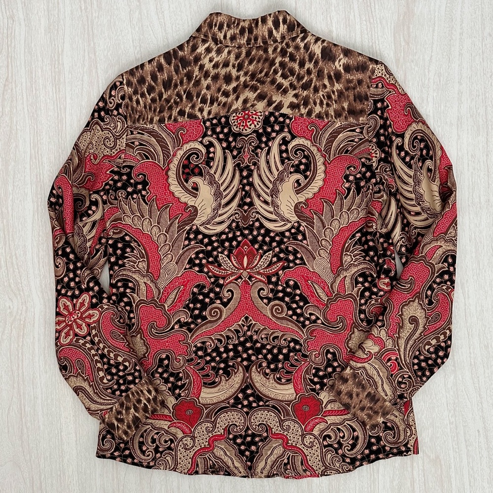 J. McLaughlin Paisley Button Down Shirt - Red and Cheetah Print - Picture 6 of 12
